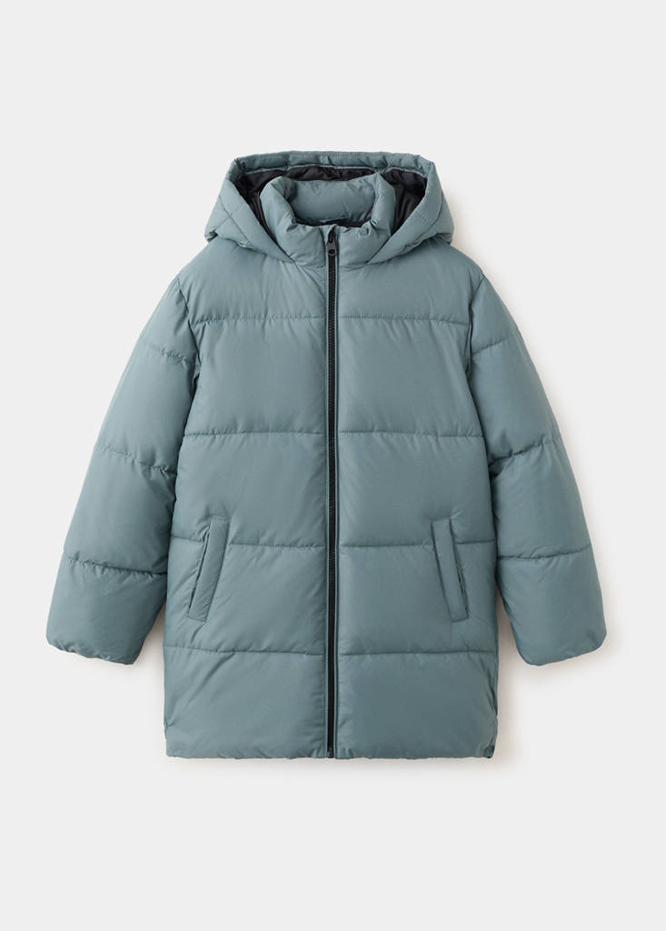 Long padded anorak with hood — Petrol Blue