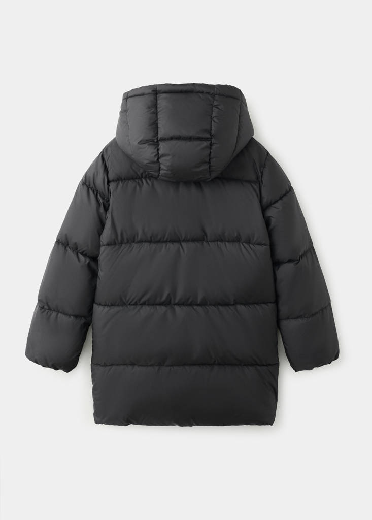 Long padded anorak with hood — Black