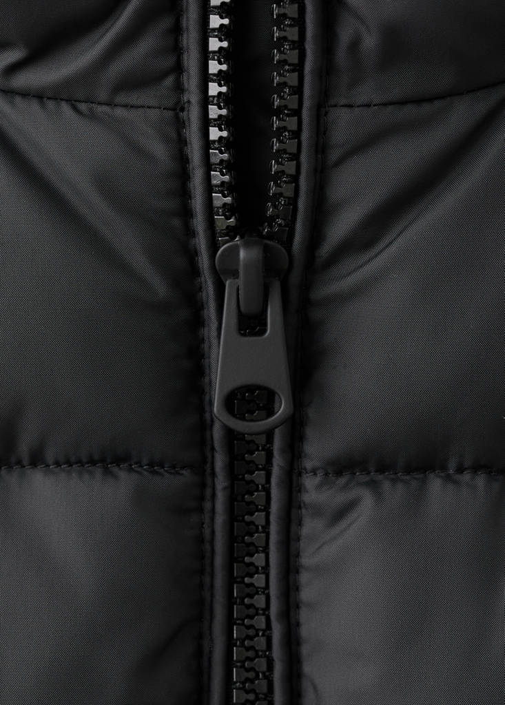 Long padded anorak with hood — Black
