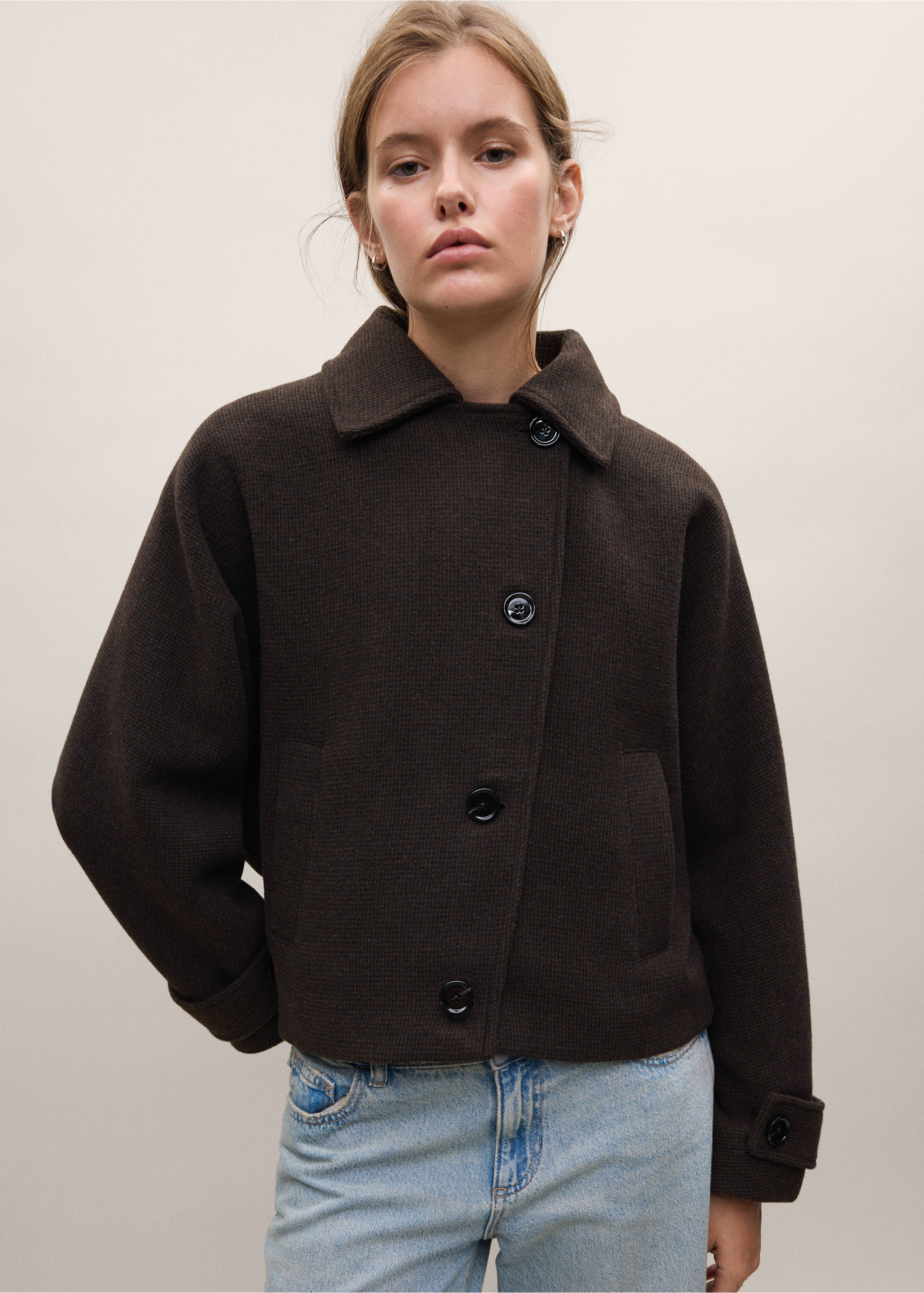 Wool double-breasted coat - Medium plane, Chocolate. Ref: 37086721-00.