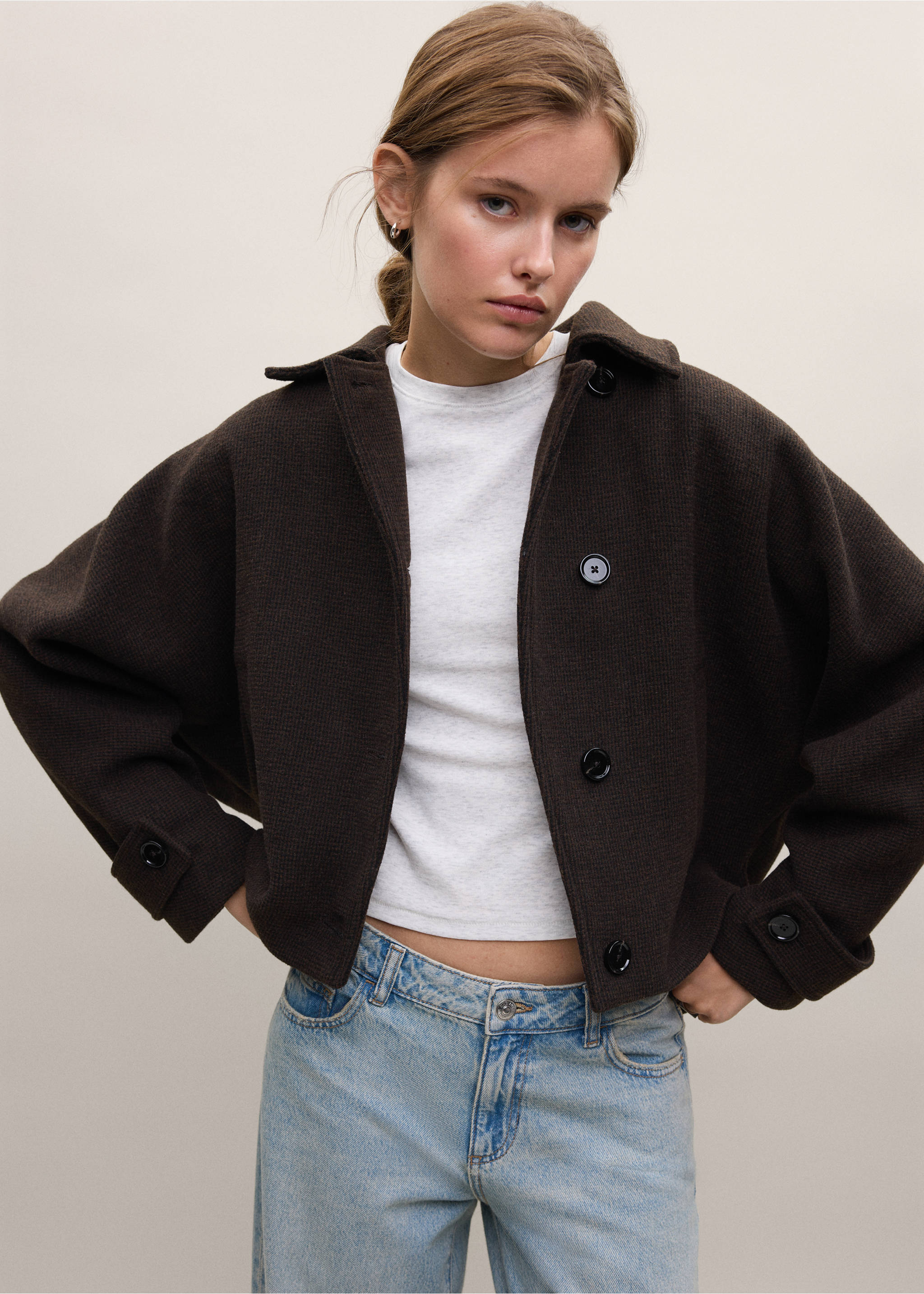 Wool double-breasted coat - Details of the article 1, Chocolate. Ref: 37086721-00.