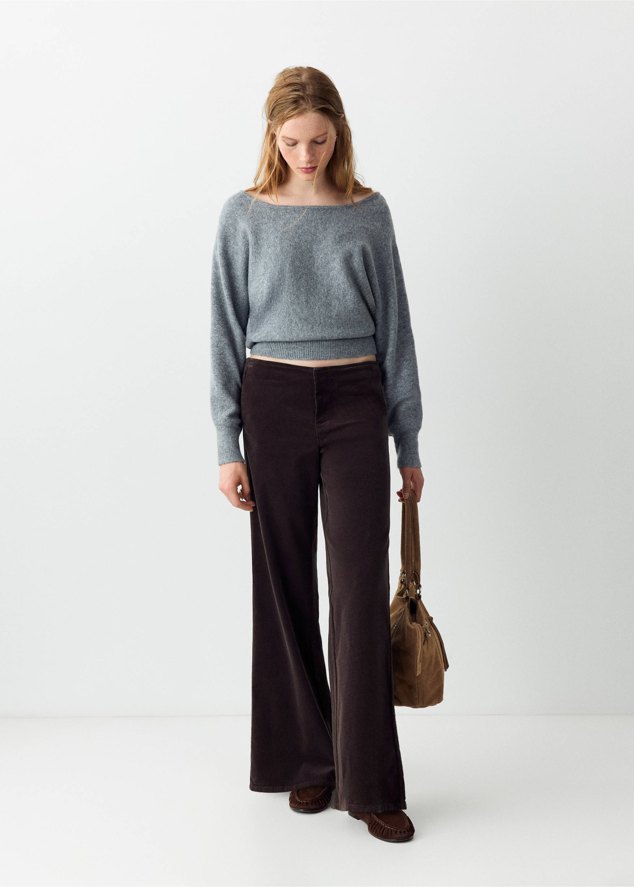 Dark brown corduroy wide-leg trousers, Chocolate. Ref: 37086723-00.