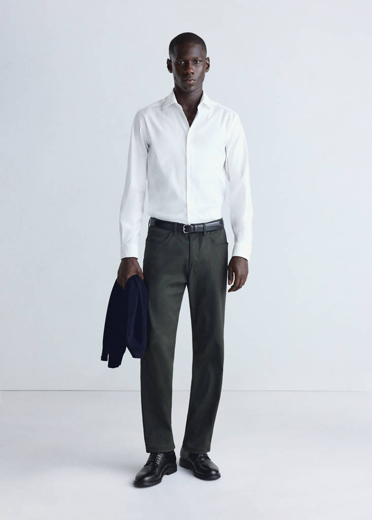Slim fit comfort stretch non-iron cotton shirt — White