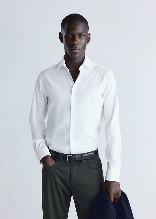 Slim fit comfort stretch non-iron cotton shirt — White