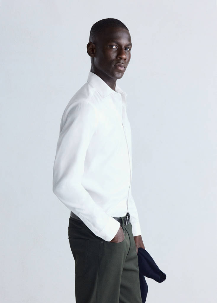 Slim fit comfort stretch non-iron cotton shirt — White