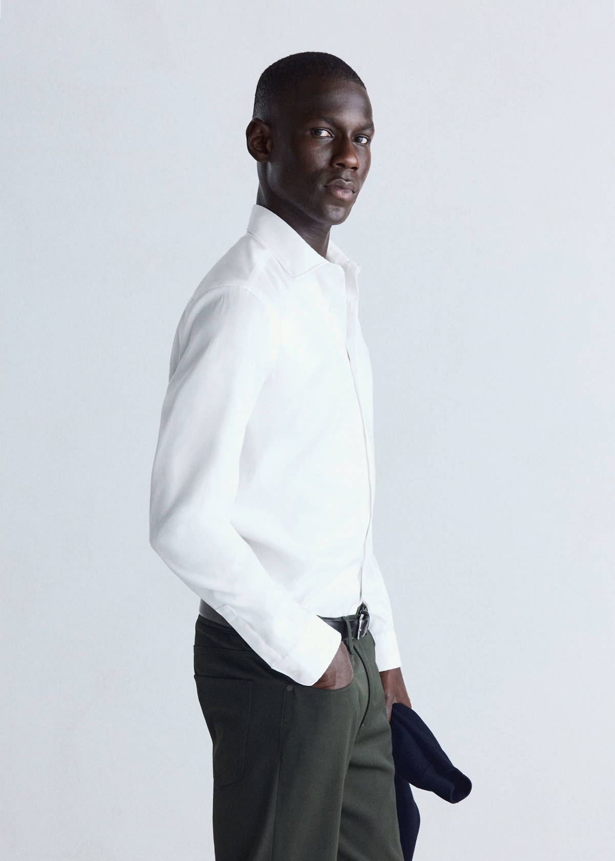 Slim fit comfort stretch non-iron cotton shirt — White