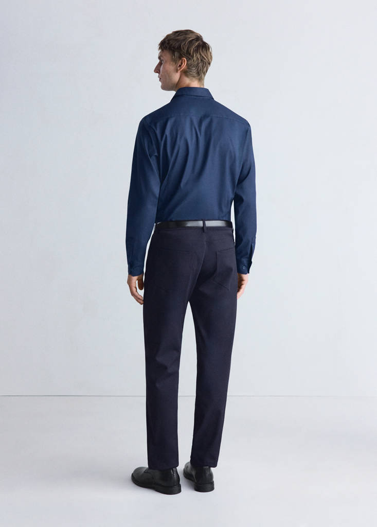 Slim fit comfort stretch non-iron cotton shirt — Ink Blue