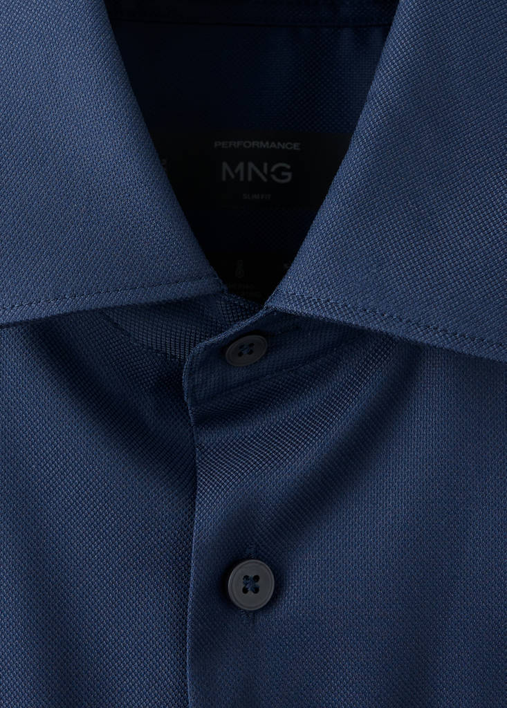Slim fit comfort stretch non-iron cotton shirt — Ink Blue