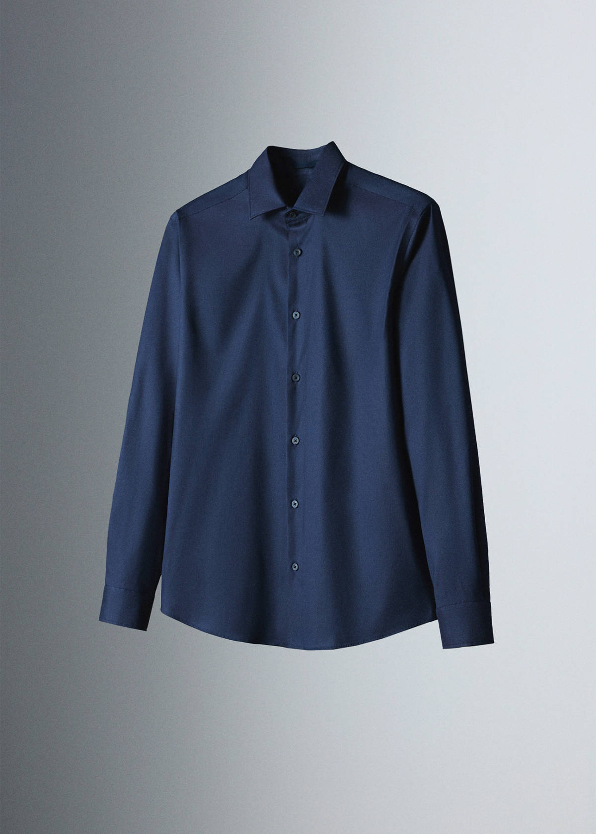 Slim fit comfort stretch non-iron cotton shirt — Ink Blue