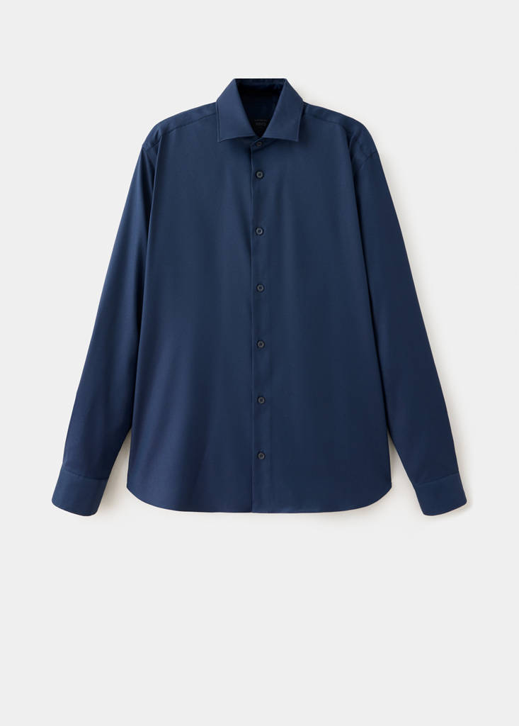 Slim fit comfort stretch non-iron cotton shirt — Ink Blue