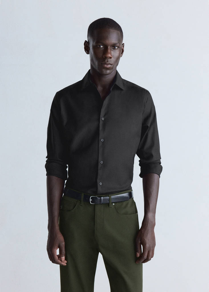 Slim fit comfort stretch non-iron cotton shirt — Black