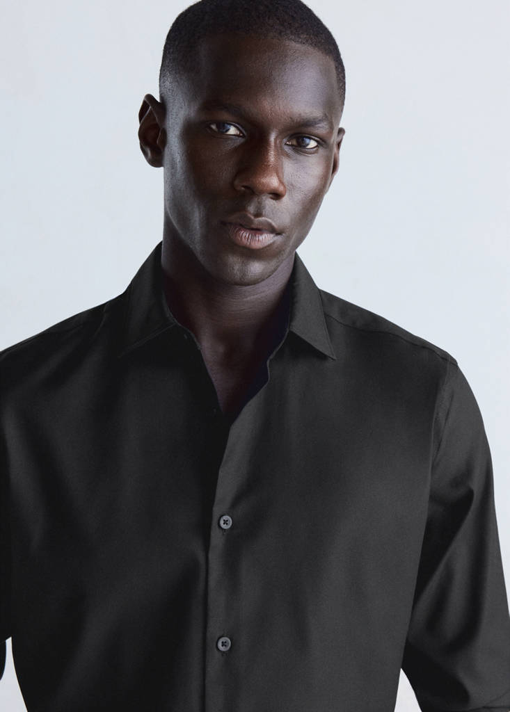 Slim fit comfort stretch non-iron cotton shirt — Black