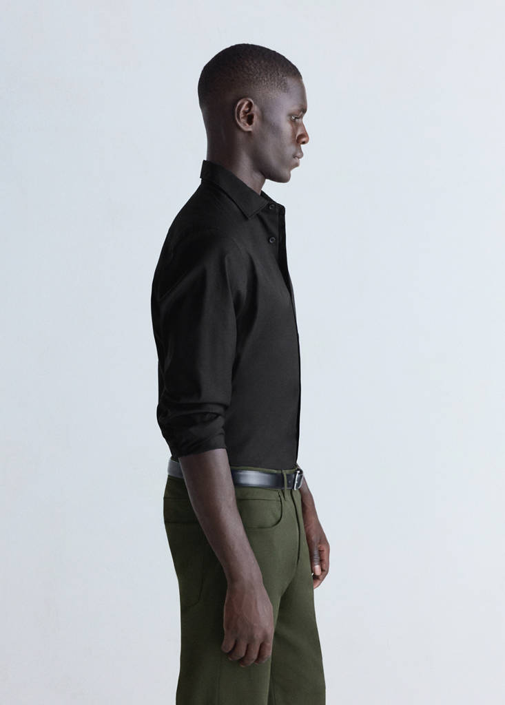 Slim fit comfort stretch non-iron cotton shirt — Black