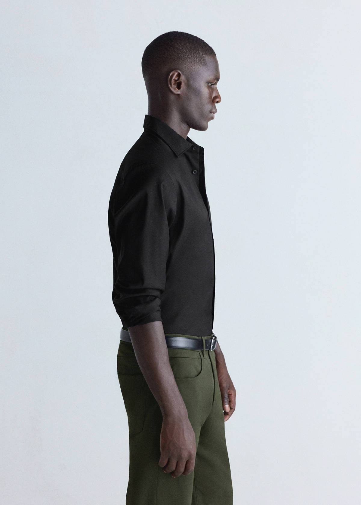 Slim fit comfort stretch non-iron cotton shirt — Black