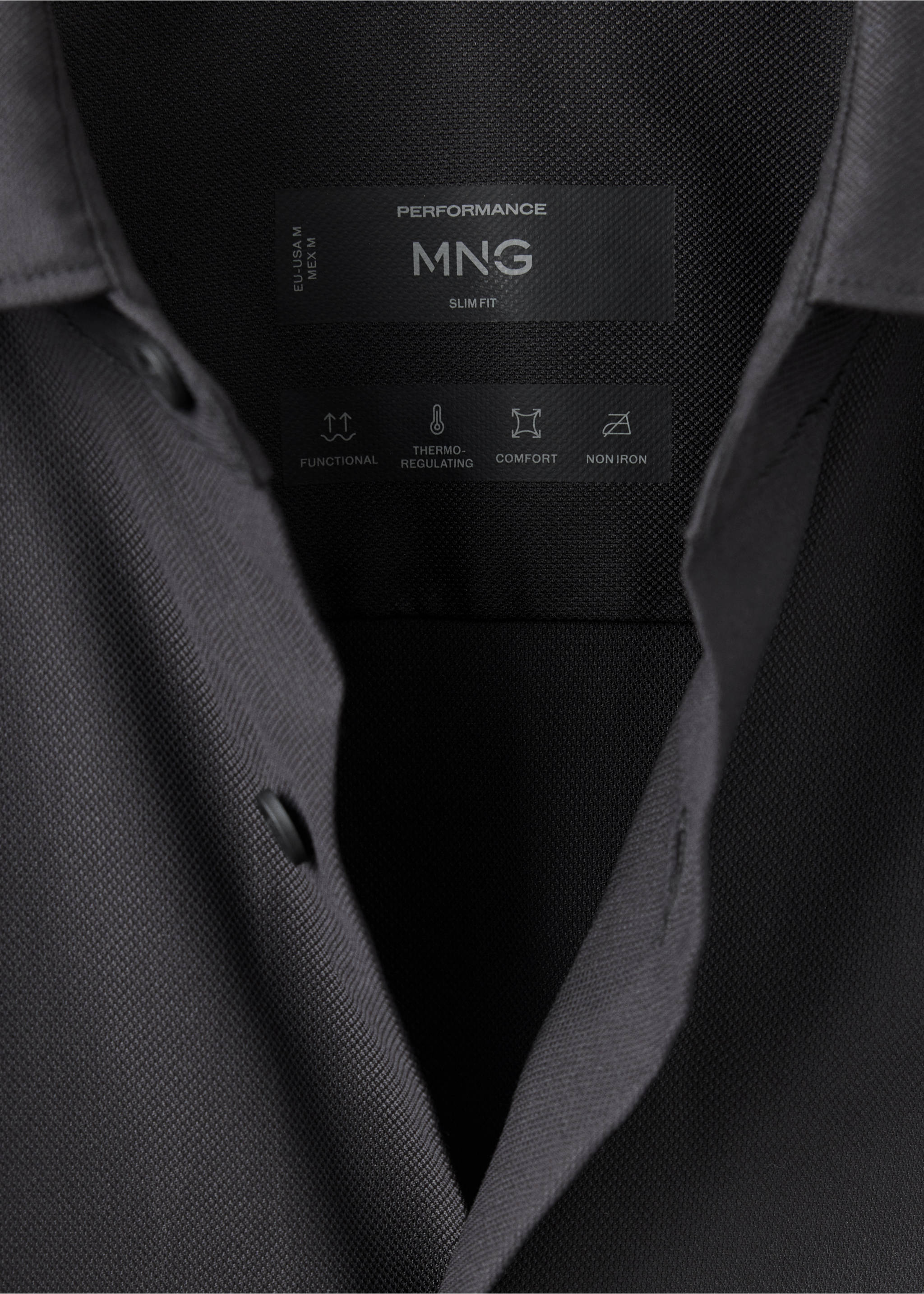 Slim fit comfort stretch non-iron cotton shirt - Details of the article 9, Black. Ref: 37086725-00.