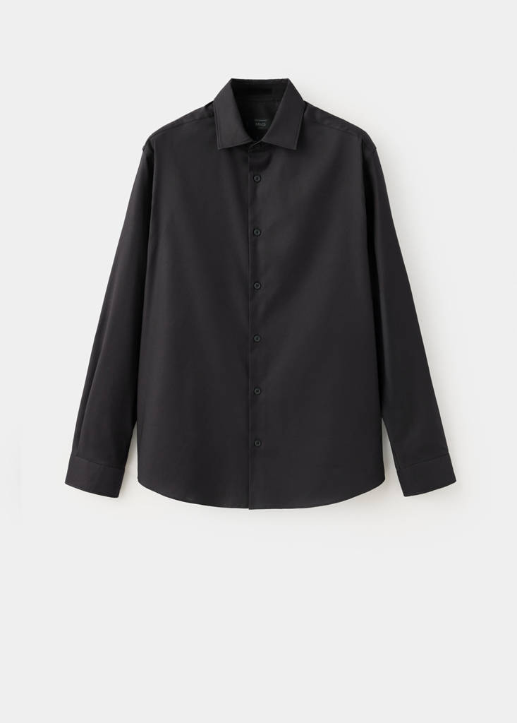 Slim fit comfort stretch non-iron cotton shirt — Black