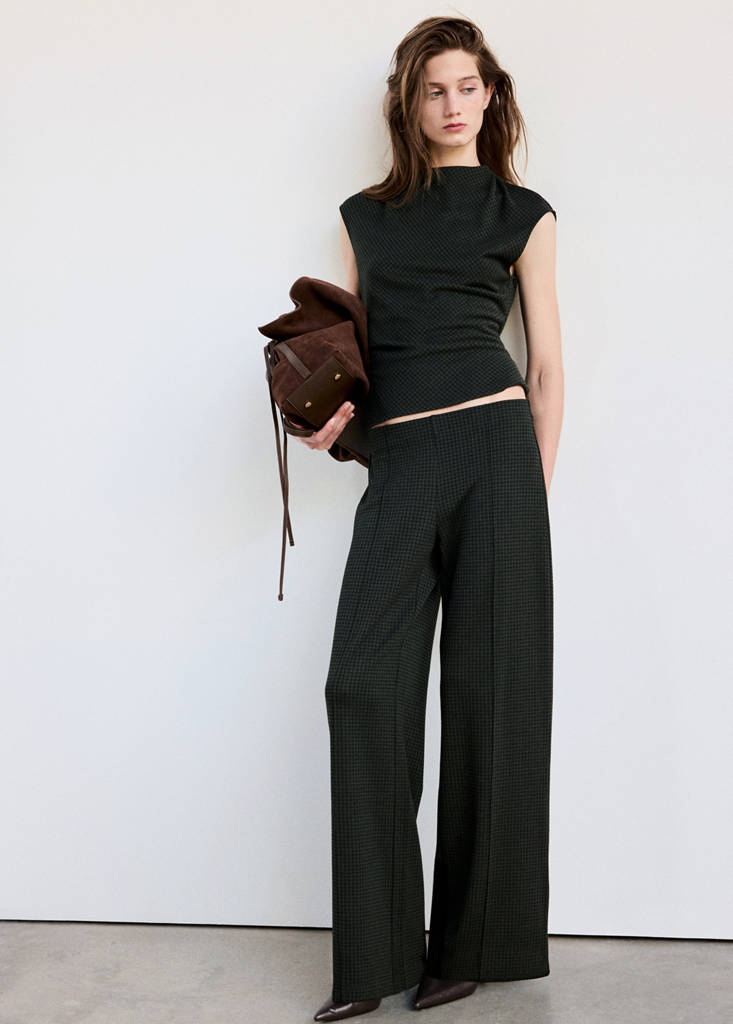 Straight checked trousers — Green