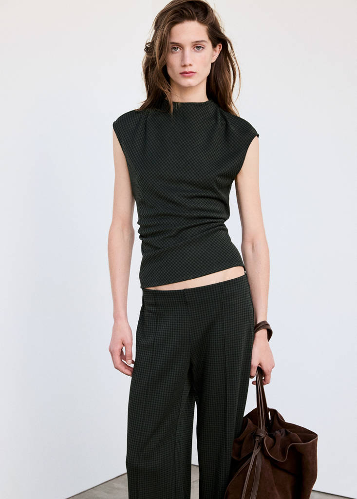 Straight checked trousers — Green