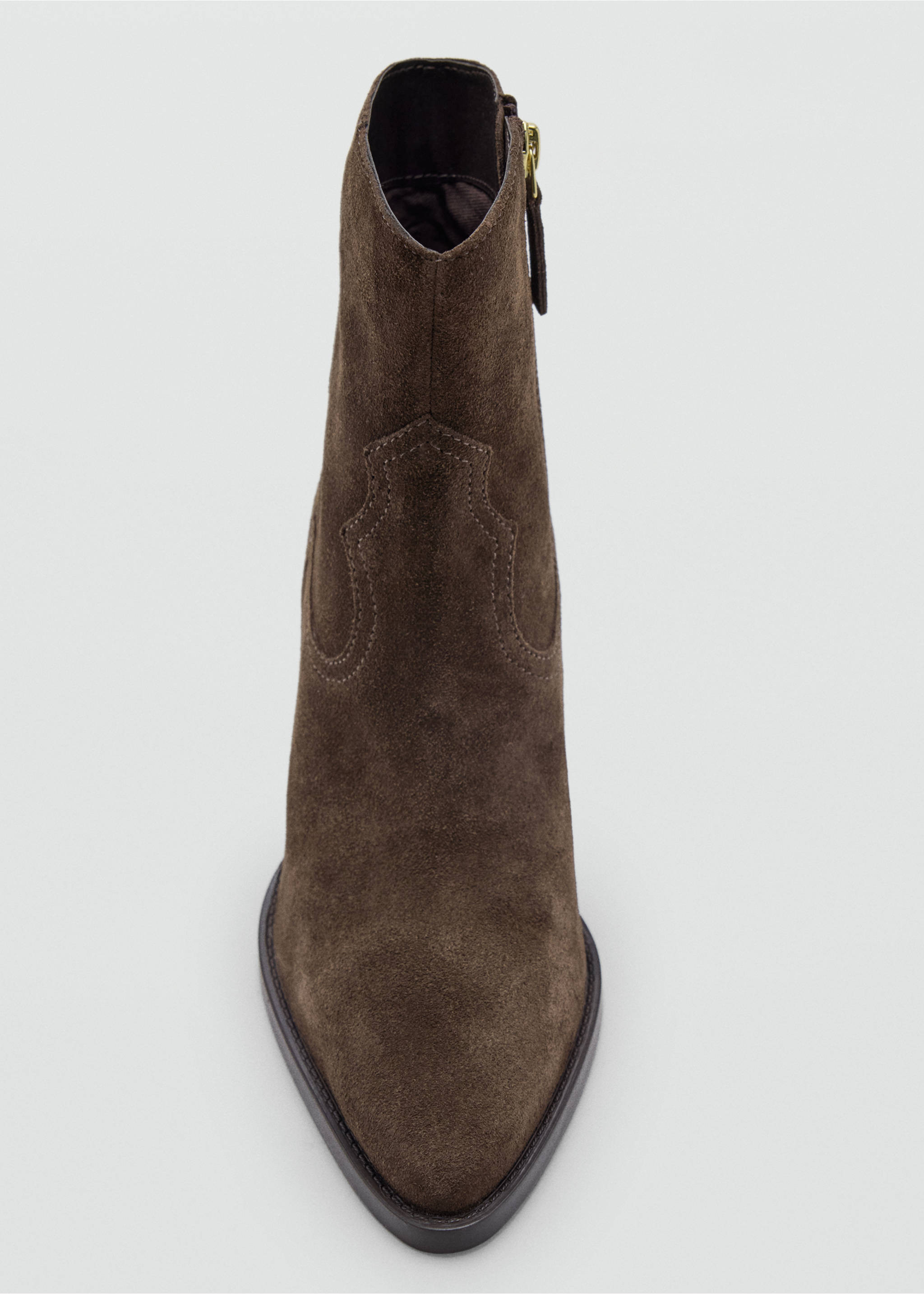 Suede ankle boots with pointed toe - Details of the article 2, Chocolate. Ref: 37086731-00.
