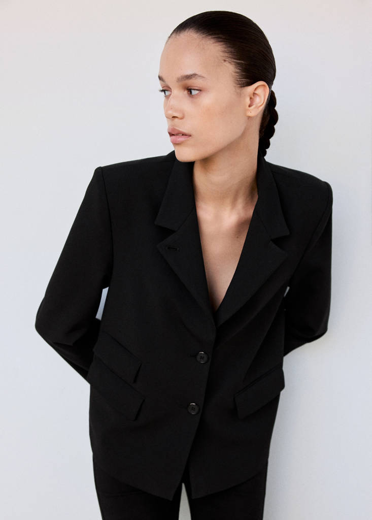 Straight-cut blazer with a high neck — Black