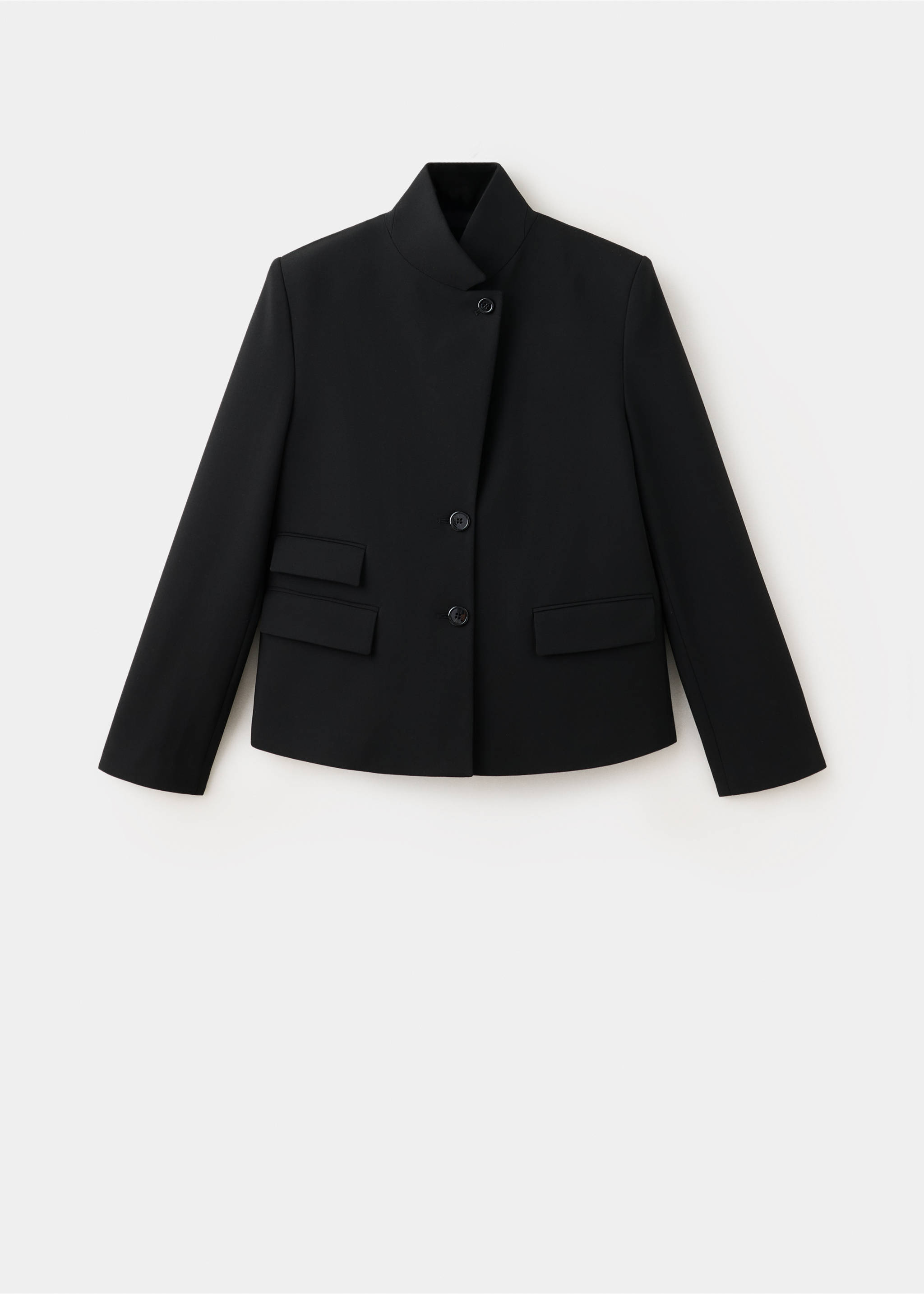 Black blazer with a high neck and asymmetrical button closure., Black. Ref: 37086733-00.
