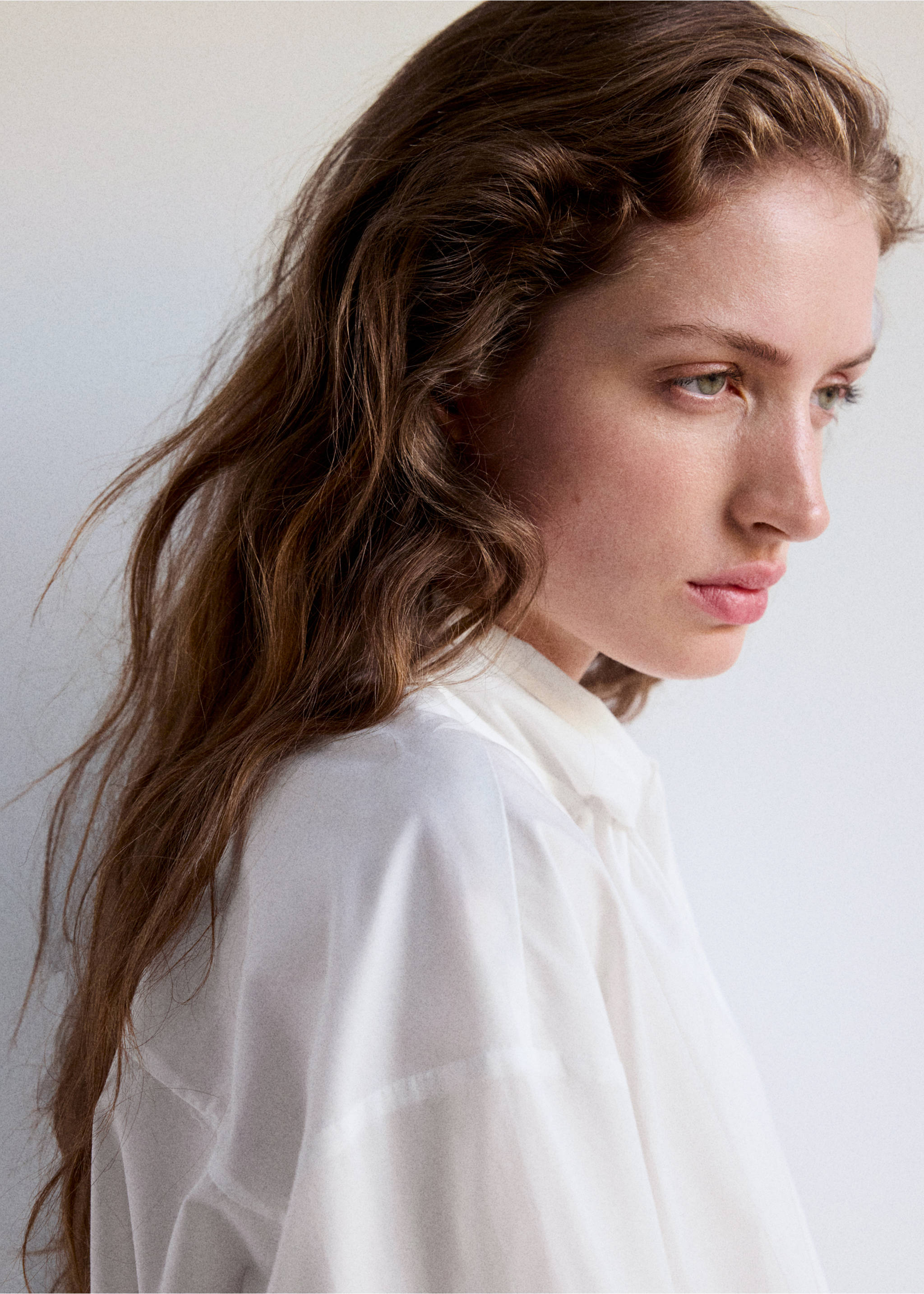 Cotton blouse with tie-neck - Details of the article 1, Off White. Ref: 37086746-00.