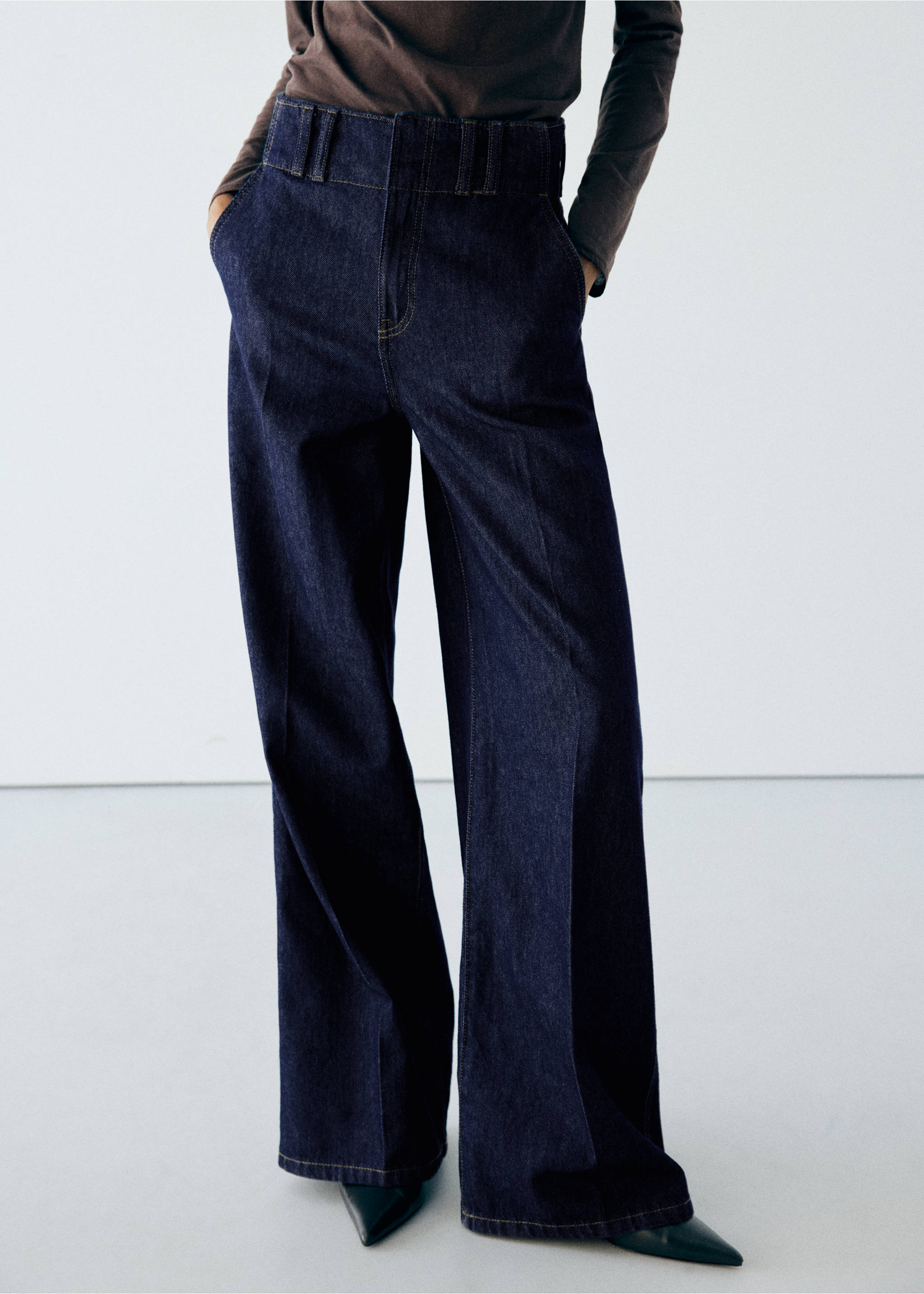 High waist straight jeans - Medium plane, Open Blue. Ref: 37086747-00.