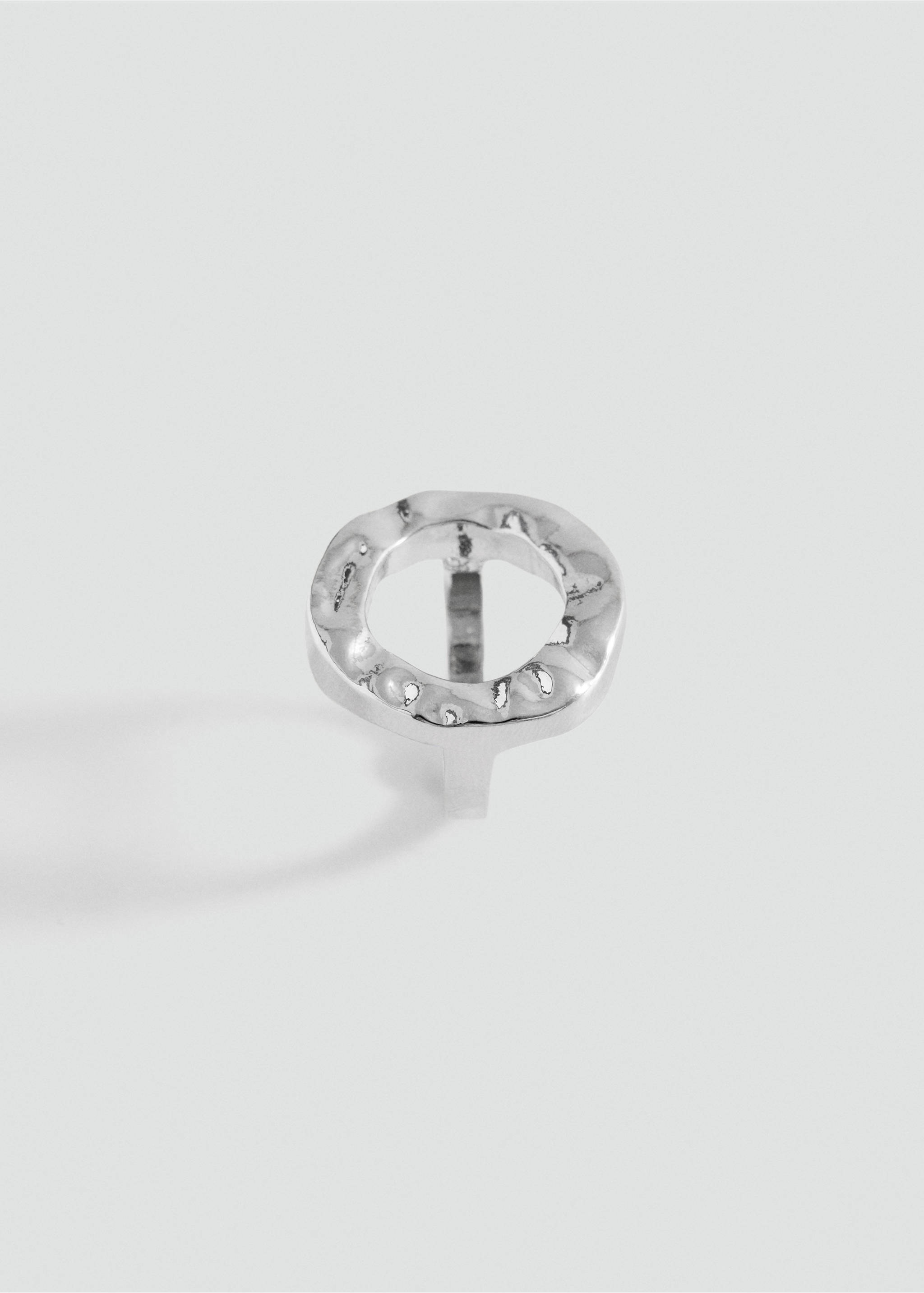 Silver-coloured ring with a chunky textured circular band and open centre., Silver. Ref: 37086748-00.