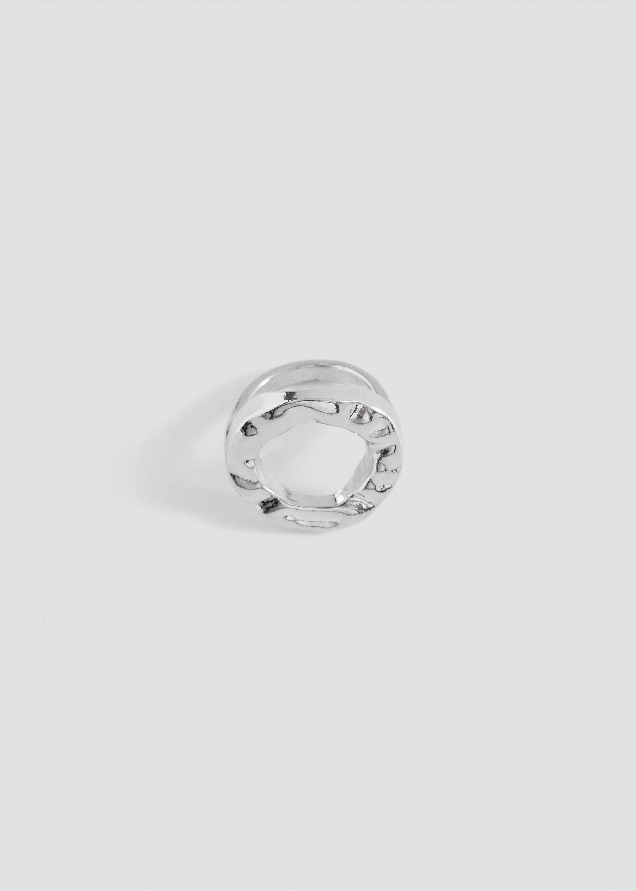 Silver-toned chunky metal ring with an irregular textured finish., Silver. Ref: 37086748-00.