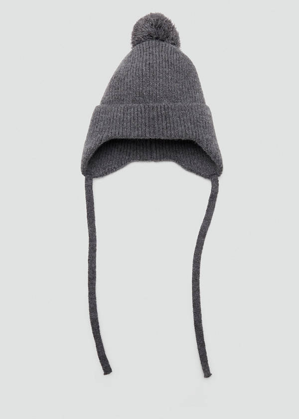 Pom pom cable-knit beanie — Grey