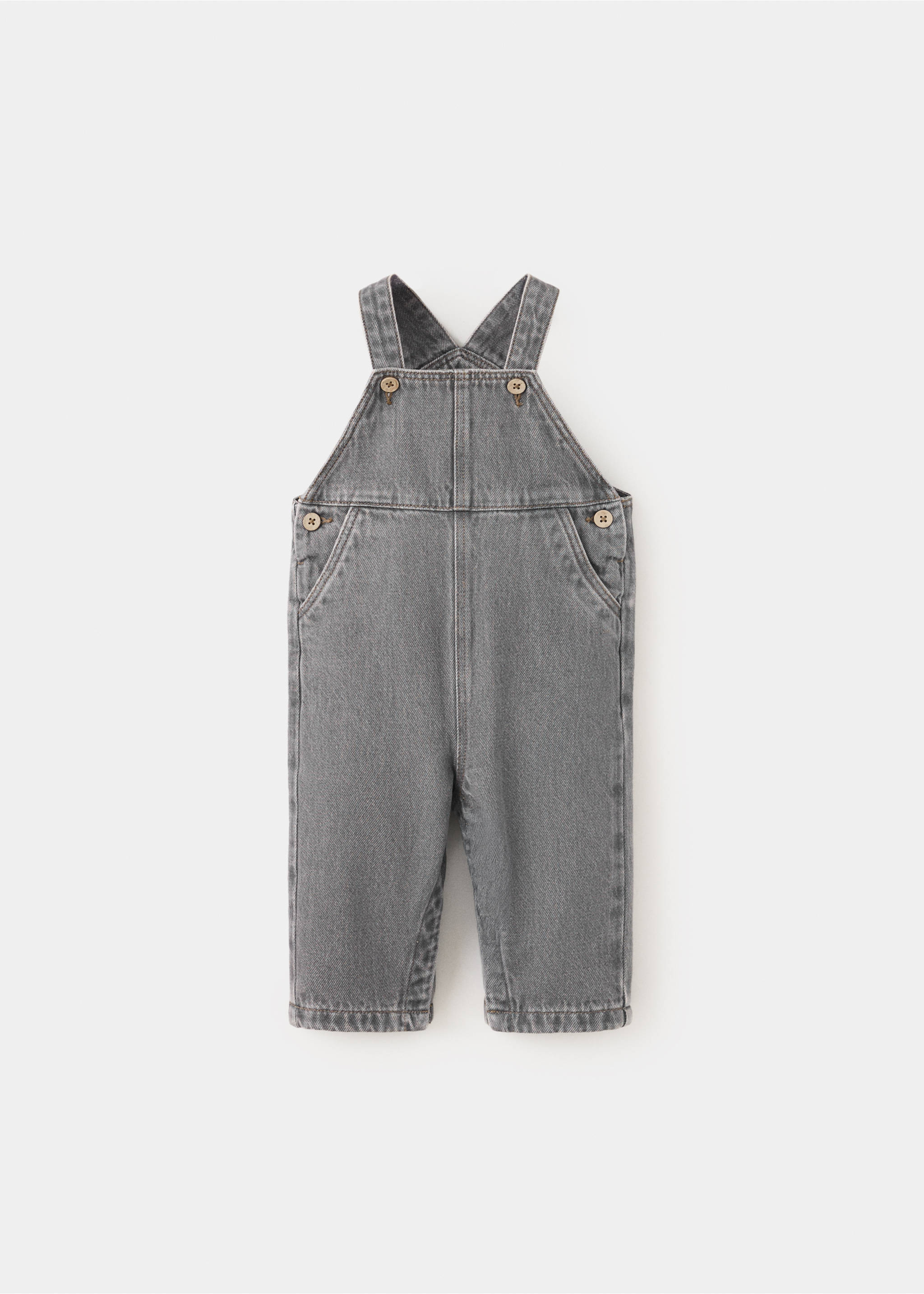 Salopette en jean boutons - Article sans modèle, Gris denim. Ref: 37087126-00.
