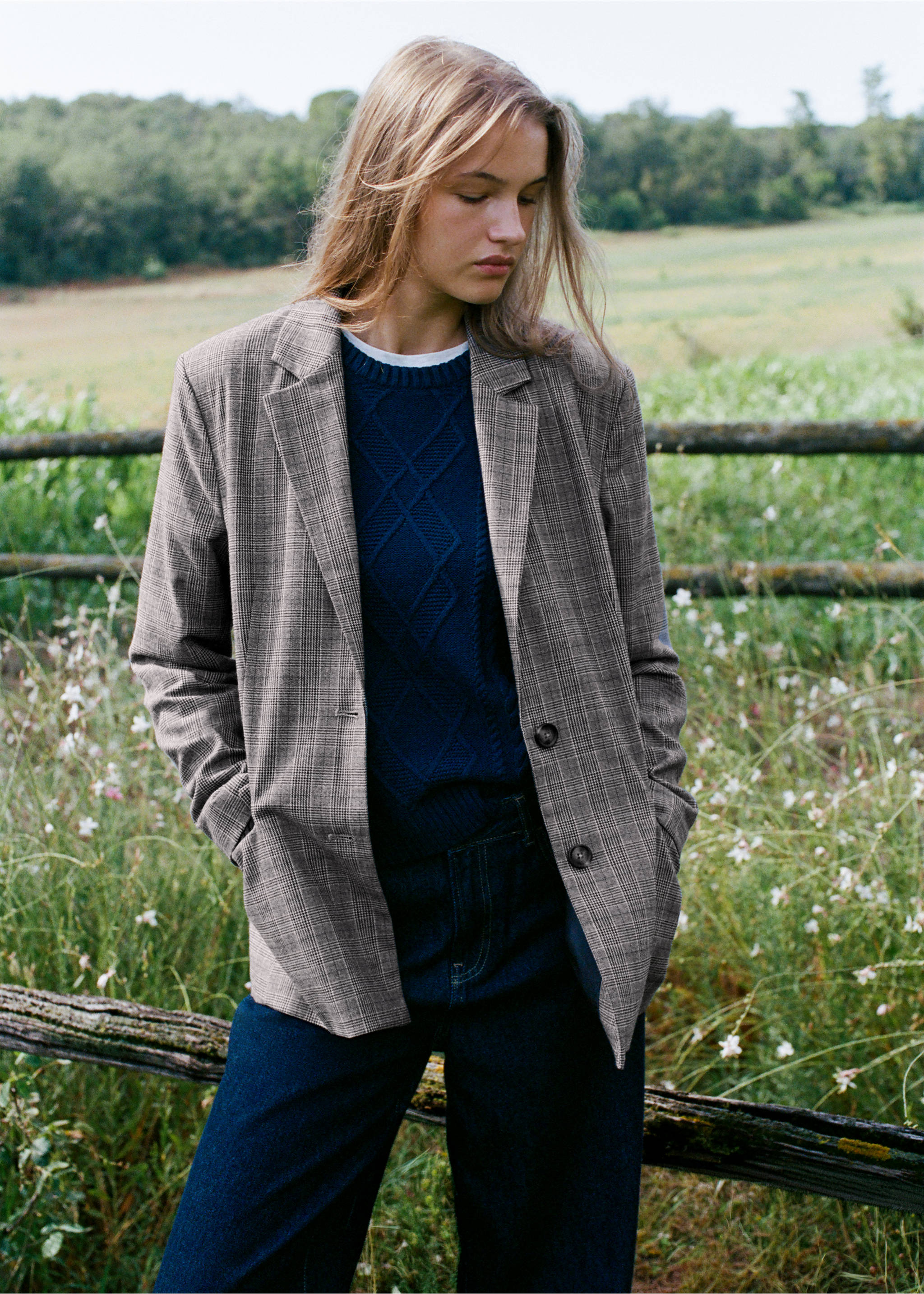 Check-print jacket - Details of the article 1, Medium Brown. Ref: 37087129-00.