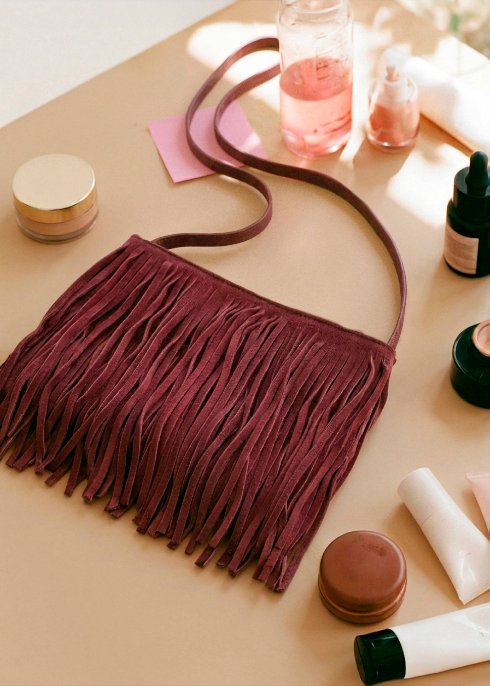 Mini leather tassel bag - Details of the article 5, Burgundy. Ref: 37087134-00.