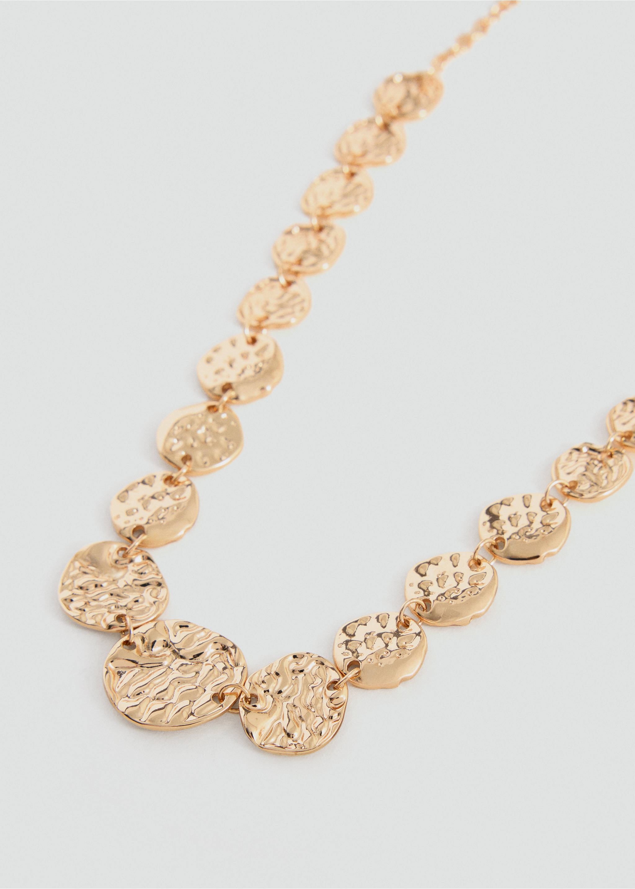 Gold-toned metal collar necklace with textured circular discs., Gold. Ref: 37087137-00.