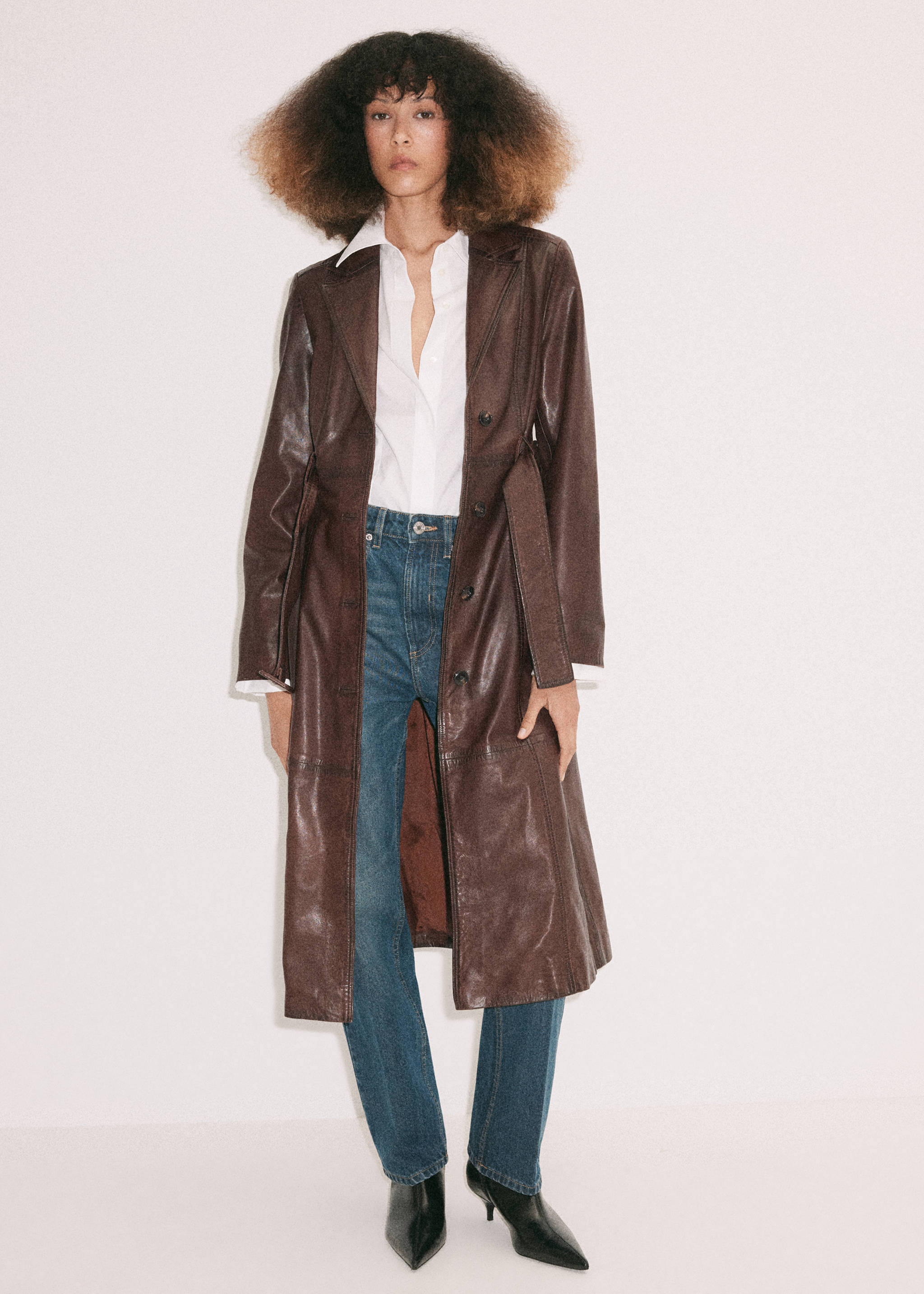 Leather trench coat with belt - General plane