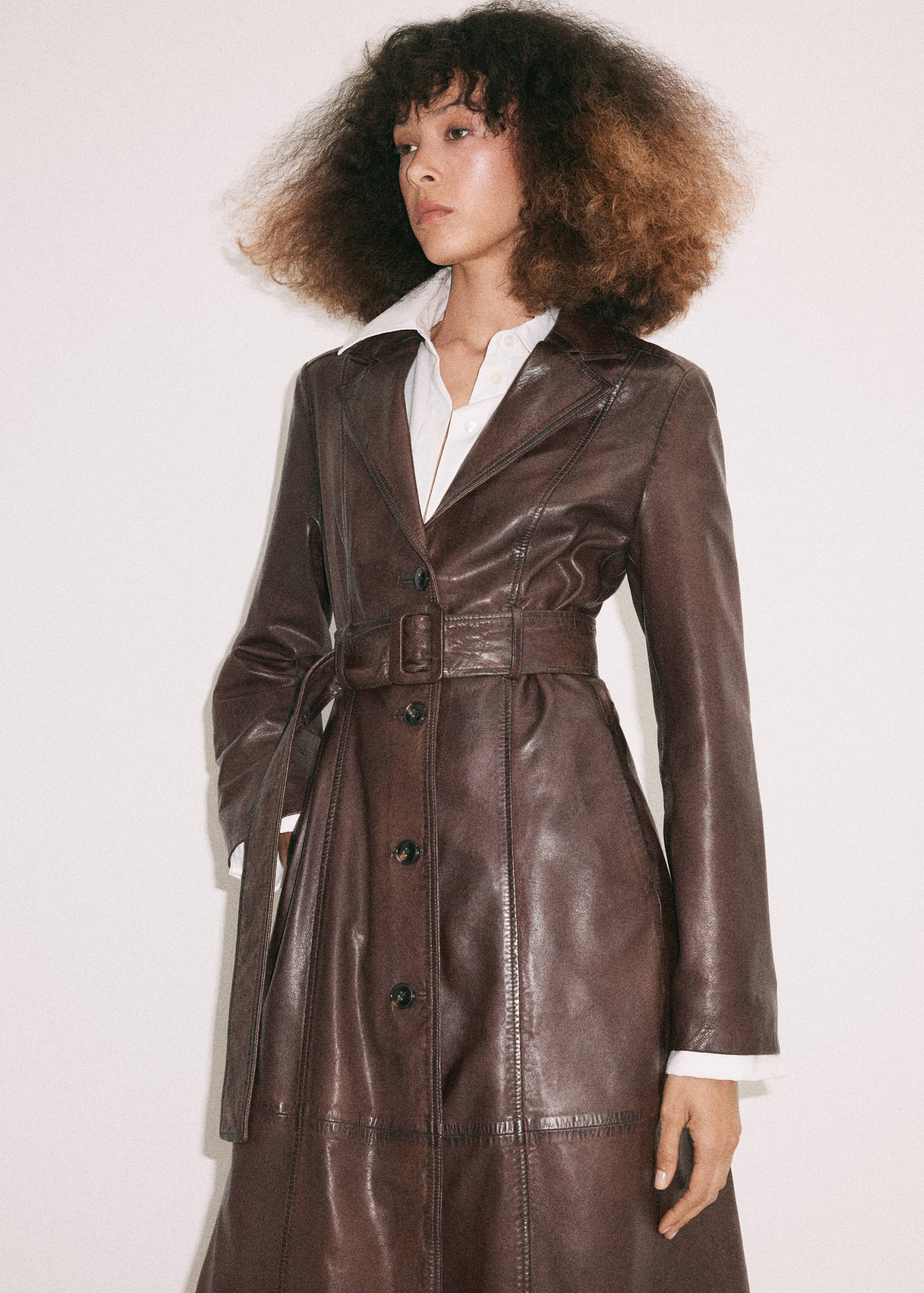 Leather trench coat with belt - Medium plane