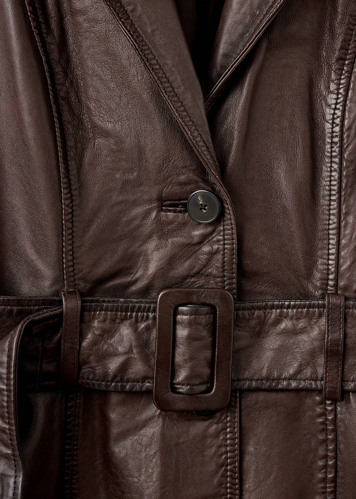 Leather trench coat with belt — Brown
