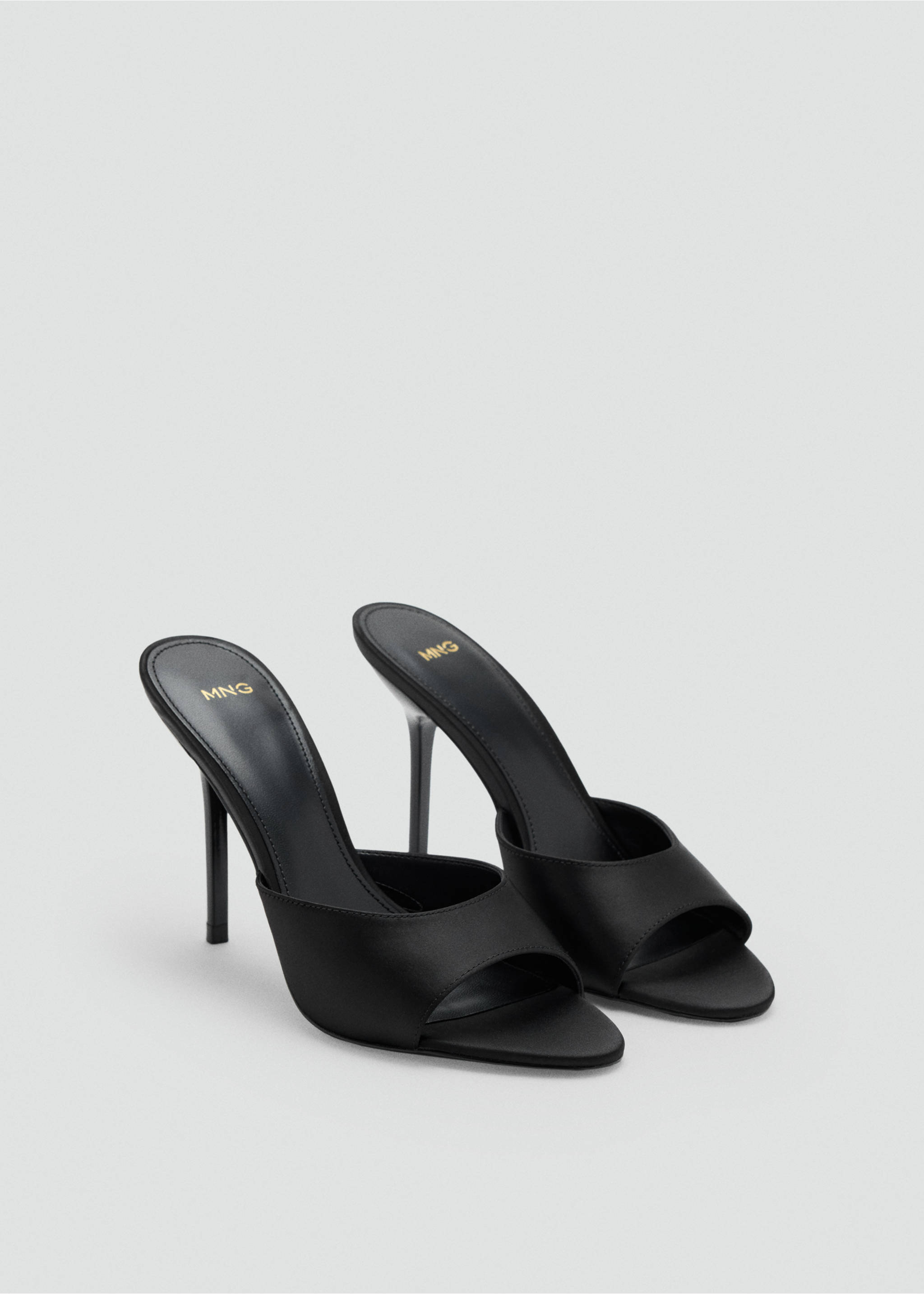 Black heeled sandals with wide front strap and stiletto heel., Black. Ref: 37087774-00.