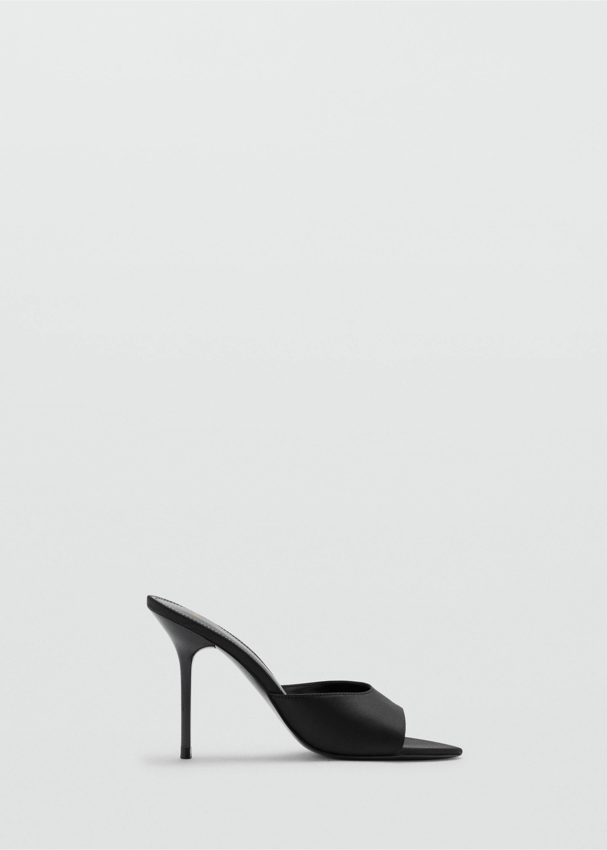 Black satin heeled sandal with a slim stiletto heel and open toe., Black. Ref: 37087774-00.