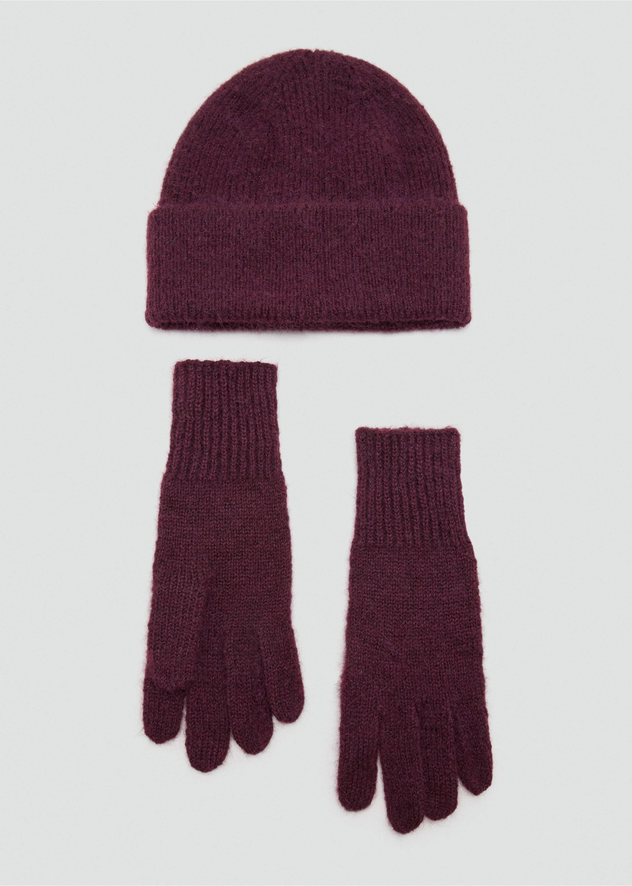 Plain knit gloves - Details of the article 1, Burgundy. Ref: 37087775-00.