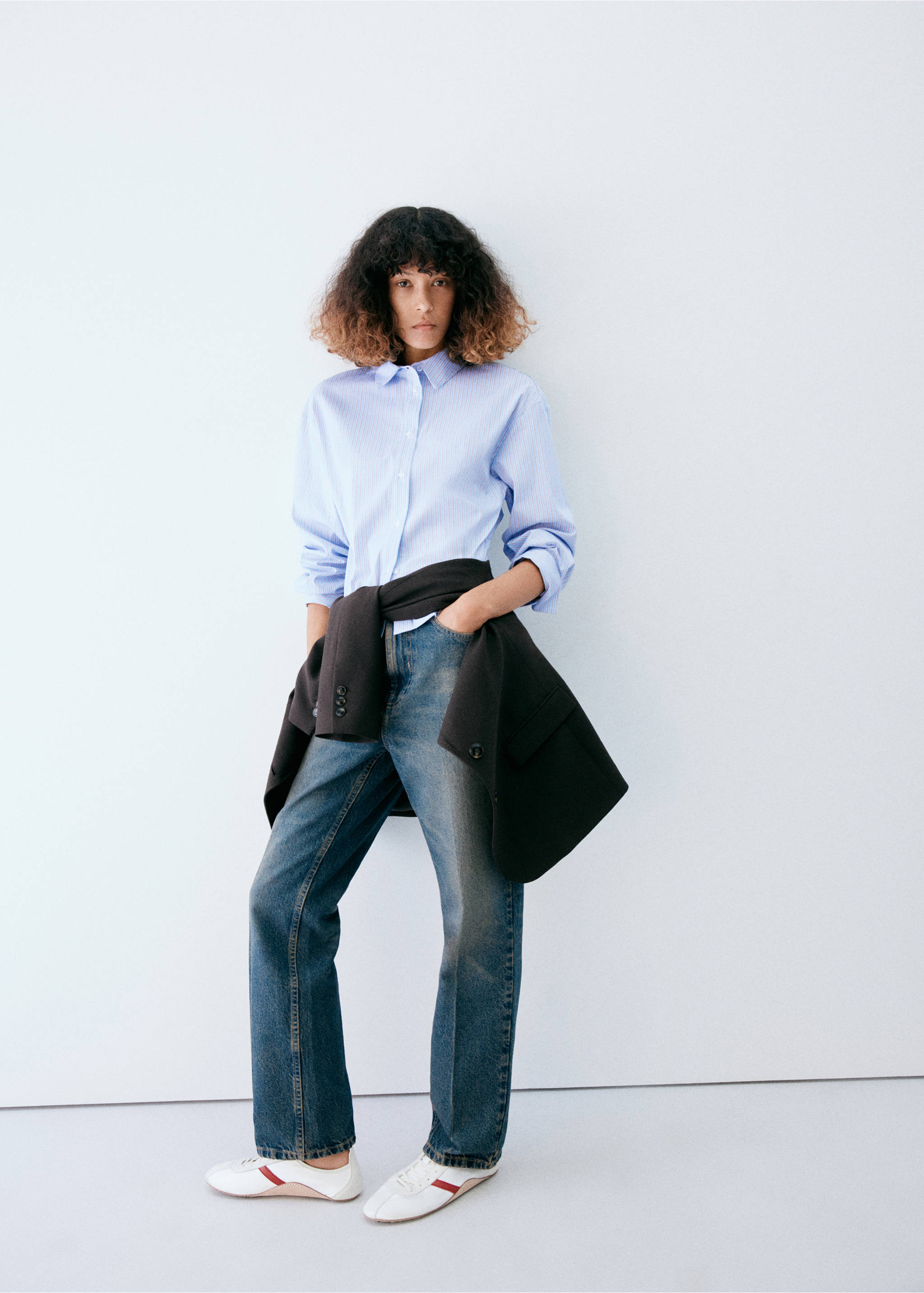 Striped cropped shirt - General plane, Sky Blue. Ref: 37087780-00.