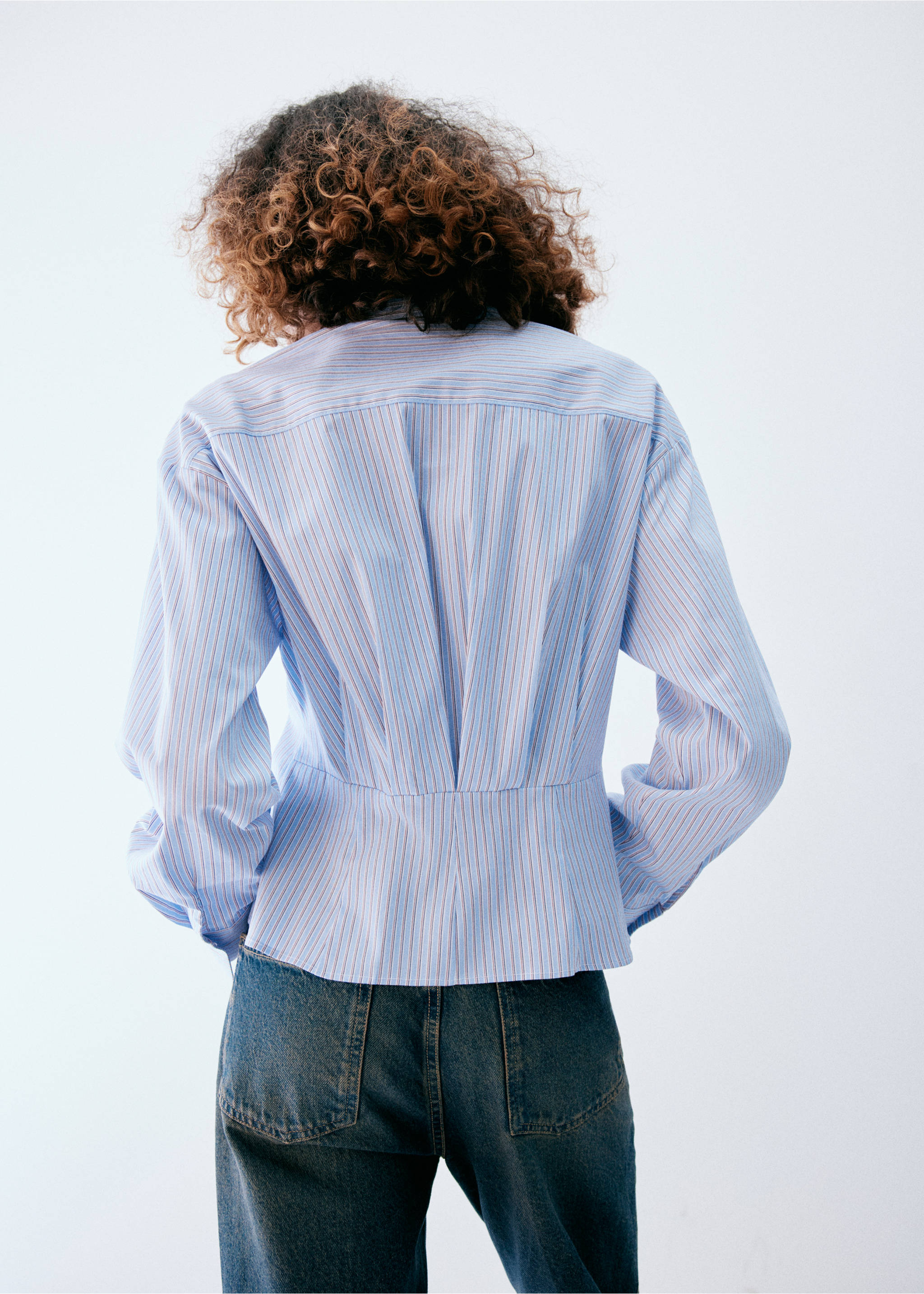 Striped cropped shirt - Reverse of the article, Sky Blue. Ref: 37087780-00.