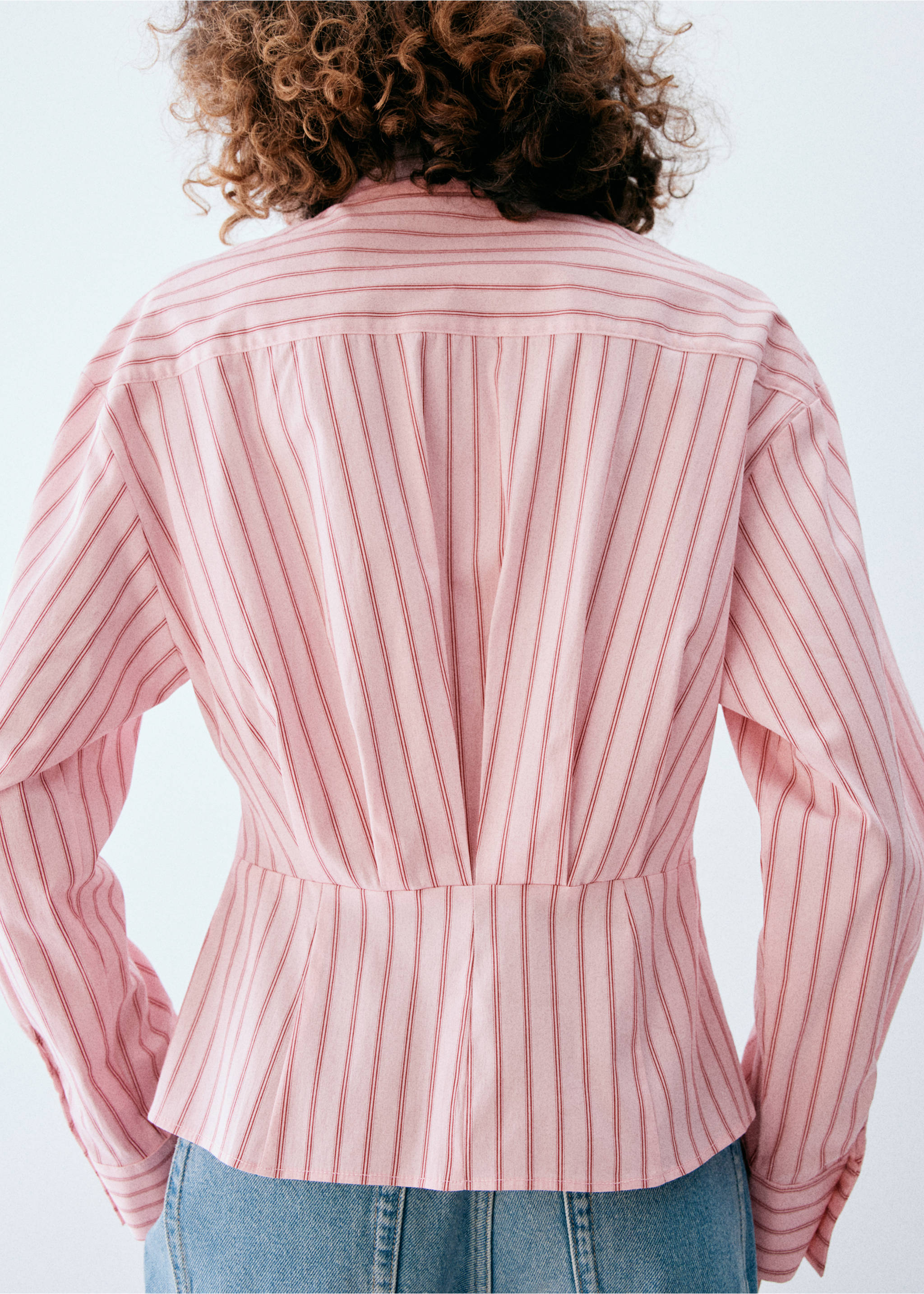 Striped cropped shirt - Reverse of the article, Pink. Ref: 37087780-00.