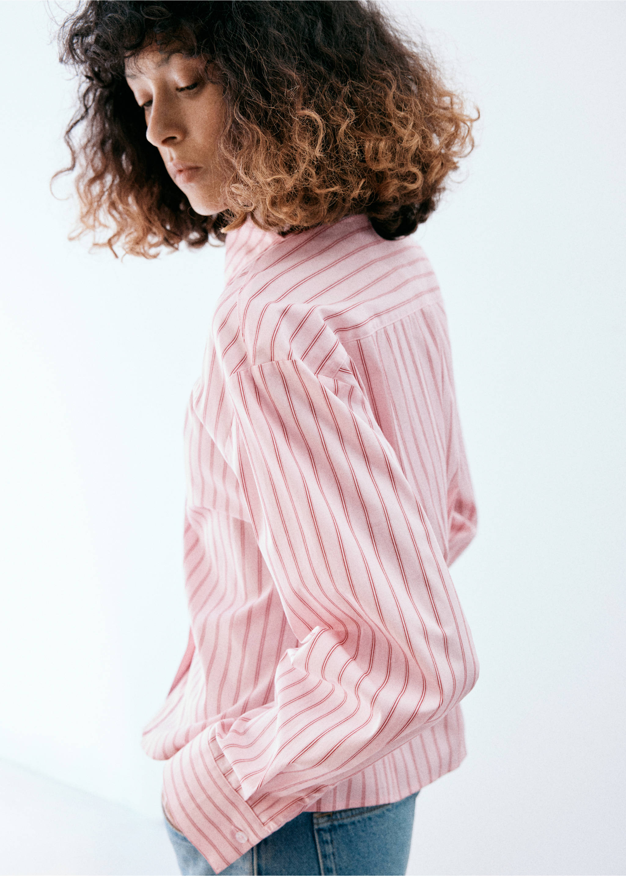 Striped cropped shirt - Details of the article 3, Pink. Ref: 37087780-00.