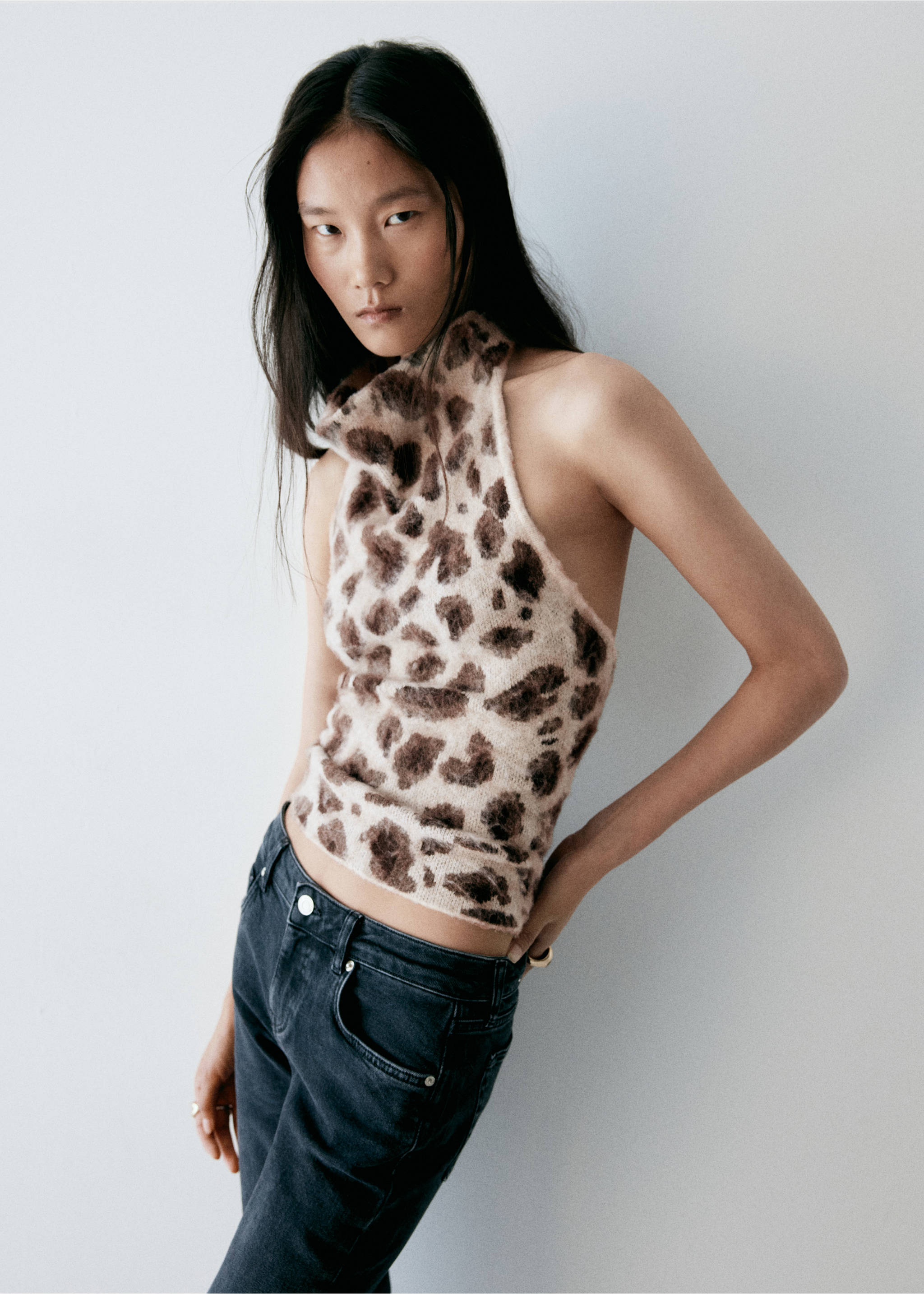 Animal print knit top - Medium plane, Brown. Ref: 37087786-00.
