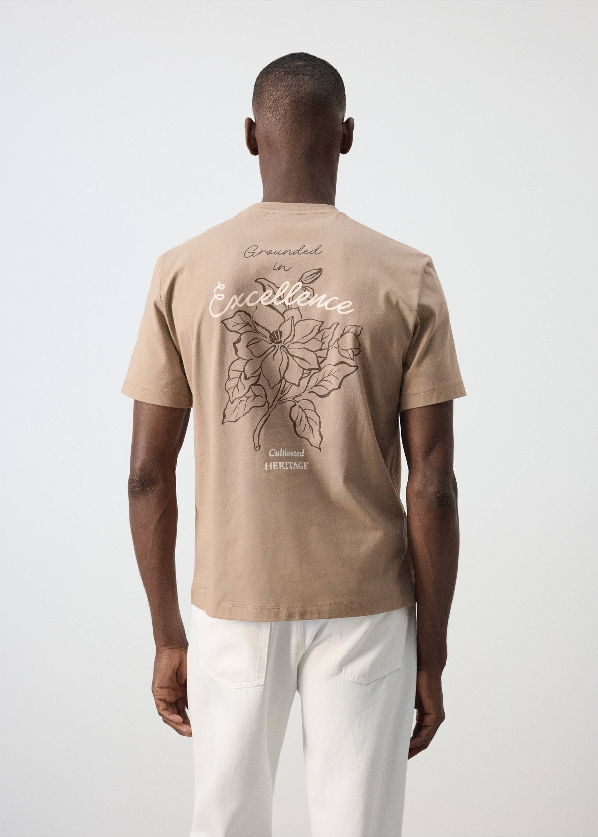 100% cotton printed t-shirt - Reverse of the article, Sand. Ref: 37087789-00.