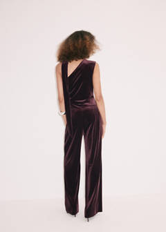 Velvet scarf-collar jumpsuit — Burgundy 3