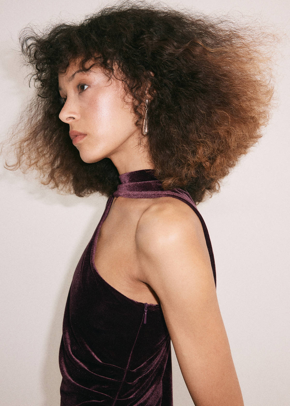Velvet scarf-collar jumpsuit — Burgundy