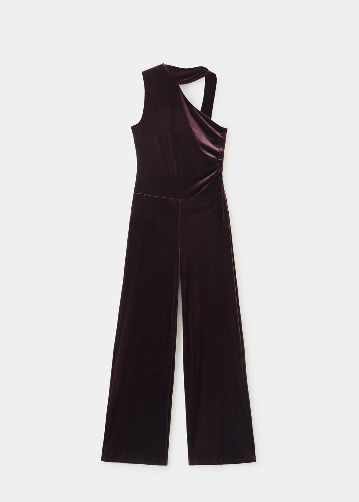 Velvet scarf-collar jumpsuit — Burgundy