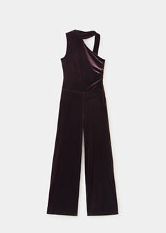 Velvet scarf-collar jumpsuit — Burgundy 6